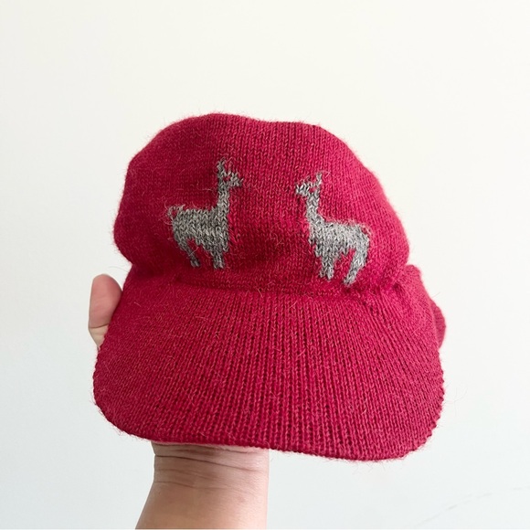 Classic Alpaca 100% Red Knit Stretch Soft Visor with Ear Covers Made in Peru OS - Picture 2 of 5